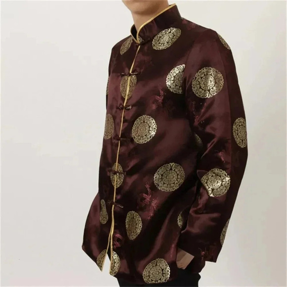 VINTAGE Chinese Embroidery BLAZER Brocade JACKET Lined Pockets Cuffs Size (M) - Picture 1 of 8